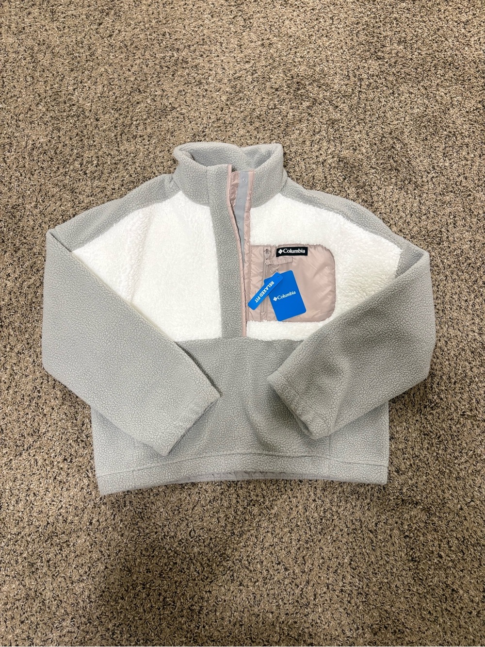 Columbia Sherpa Half-Zip Jacket - Gray, White & Cream